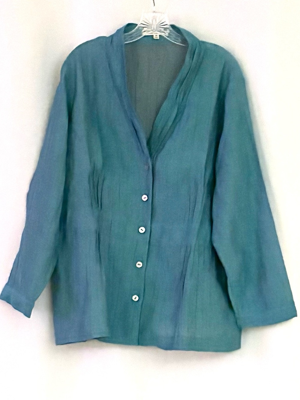 TravelSmith Teal Button-Front Lightweight Top